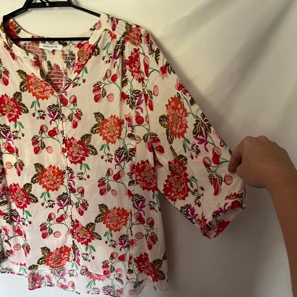 Rose & Olive Floral Womens Top 1X Smocking Cottagecore Y2K Soft Girl Button Up - Picture 9 of 14